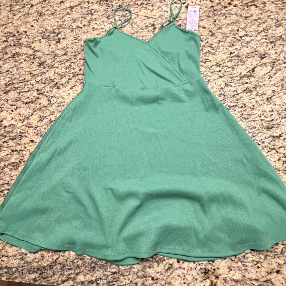 NEW Wild Fable Womens Ribbed Mini Dress Green Faux Wrap Skater XL